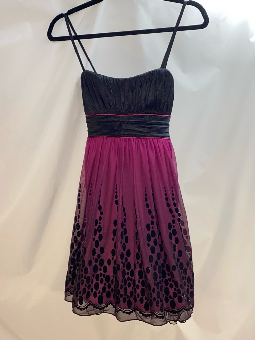 City Triangles Black and Magenta Ombre Spotted Mini Dress